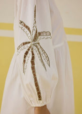 A Model Wearing Multicolor Poplin Morning Palm Organic Cotton Dress, curated by Only Ethikal